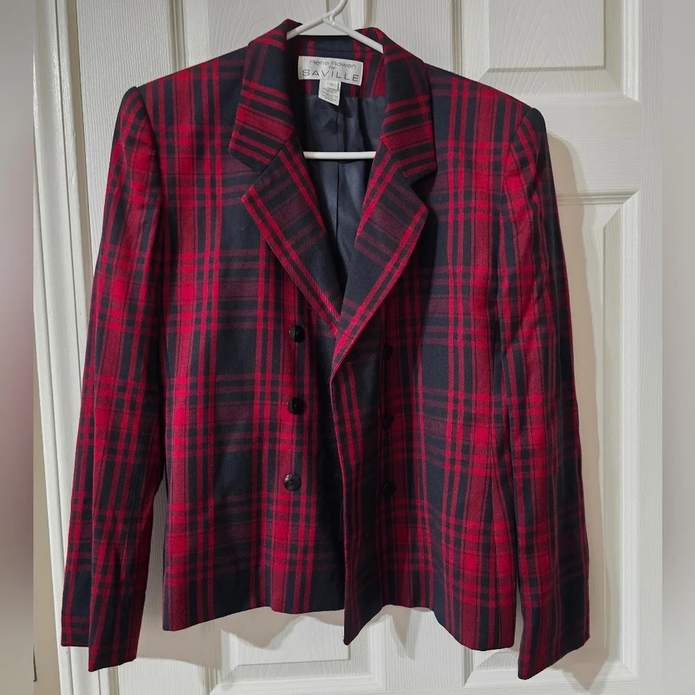 Vintage Rena Rowan/Saville Tailored Fit Wool Blend Plaid Blazer, Sz 8, EUC!